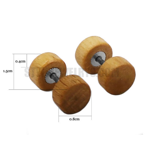 Stainless Steel Earring Light Yellow Natural Round Circle Wood Faux Fake Ear Plug SJE370166 - Click Image to Close